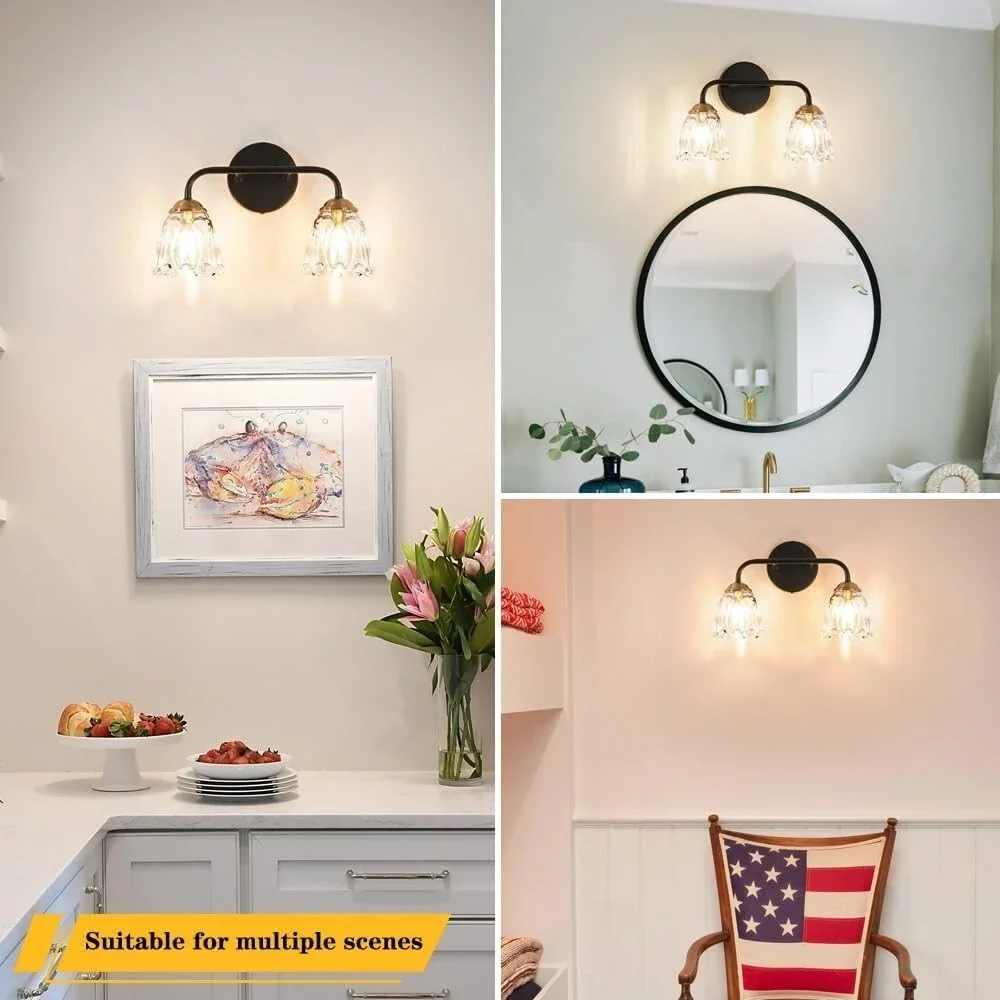 Daunton Antique 2 Light Bathroom Light Fixture, Black and Gold Vanity Lights